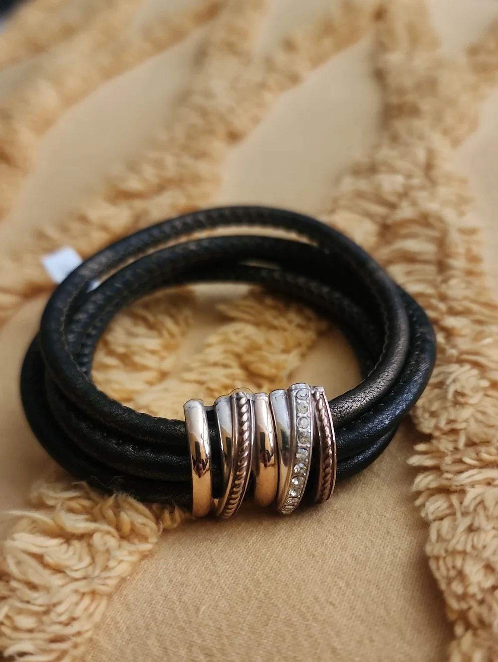 New Brighton Neptune's Rings Leather Bracelet with Crystals